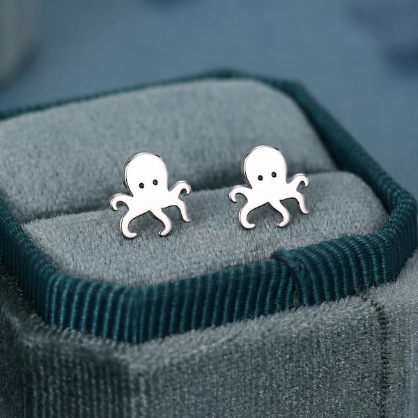 Tiny Octopus Stud Earrings in Sterling Silver