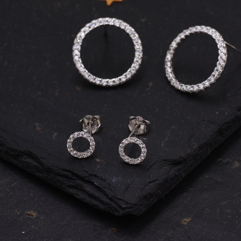 Sterling Silver Open Circle Stud Earrings With CZ Crystals Etsy UK