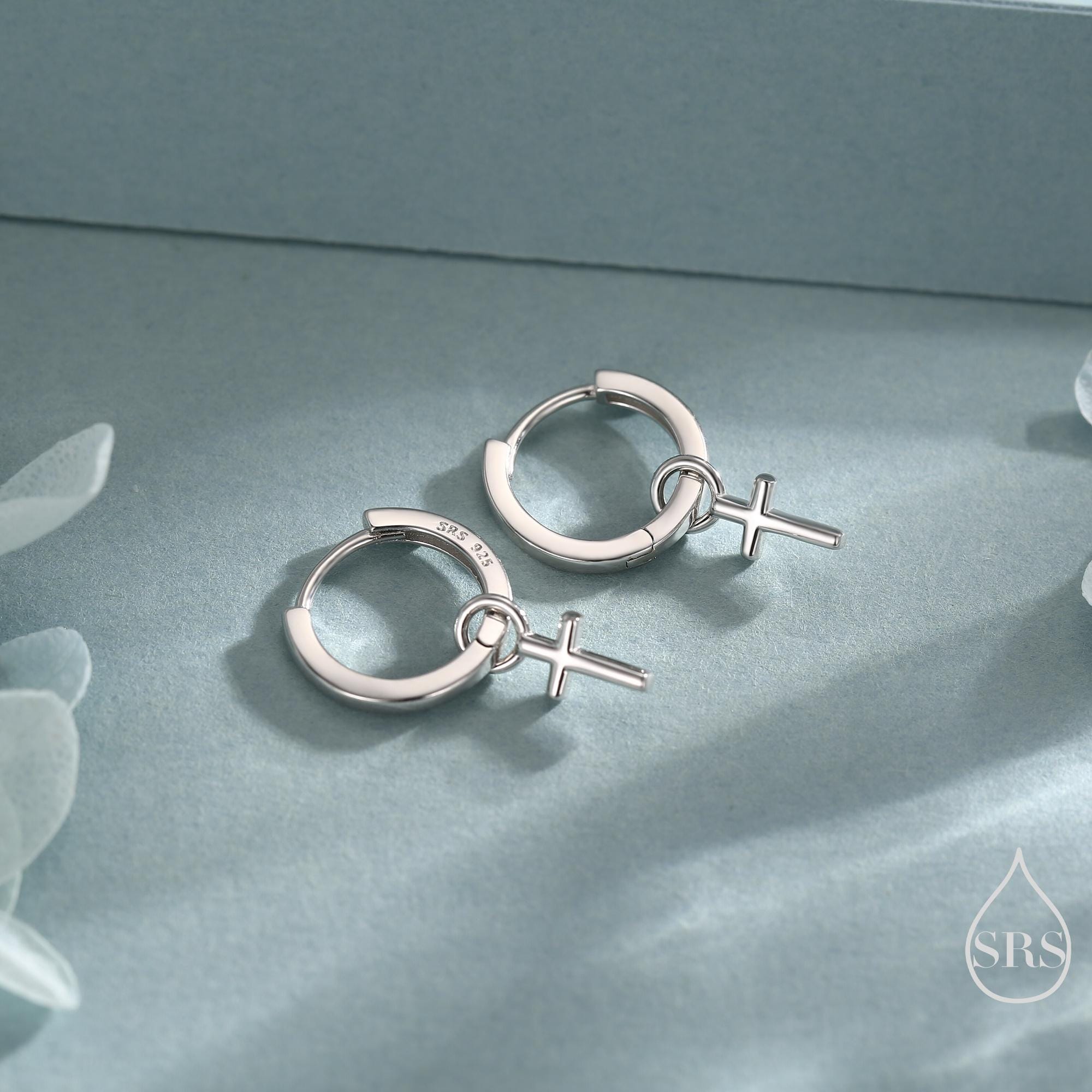 Orecchini Pendenti A Cerchio E Croce In Argento Sterling 925 - Placcato Oro Bianco/Giallo, 30x10mm, Ipoallergenici Per Donna