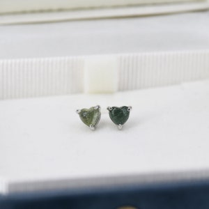 Natural Green Blue Tourmaline Heart Stud Earrings in Sterling Silver, 4mm or 6mm Crystal, Genuine Tourmaline Heart Stud Earrings image 1