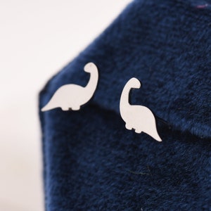 May include: A pair of silver dinosaur earrings. The earrings are small and delicate, and they are perfect for adding a touch of whimsy to any outfit.