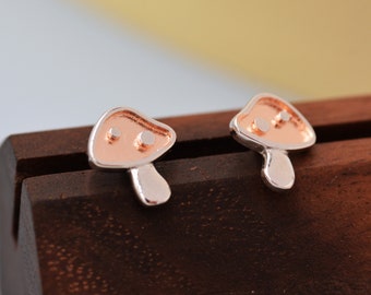 Dotted Mushroom Stud Earrings in Sterling Silver - Rose Gold - Tiny Nature Inspired Earrings - Plant Earrings - Cute,  Fun, Whimsical