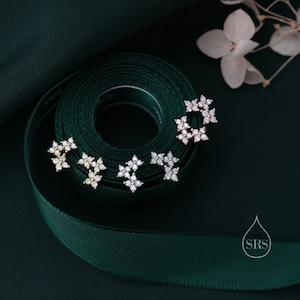 Tiny Hydrangea Bouquet CZ Stud Earrings in Sterling Silver, Silver, Gold or Rose Gold, Three CZ Flower Earrings, CZ Cluster Earrings zdjęcie 5