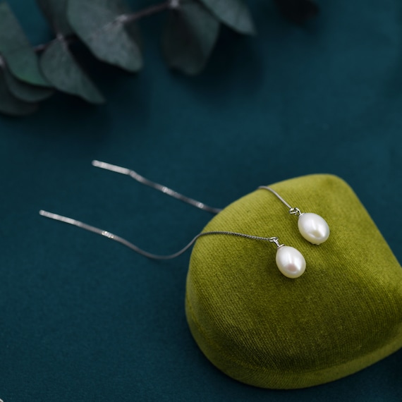 Genuine Pearl Threader Earrings in Sterling Silver Silver or Etsy UK