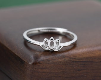 Sterling Silver Tiny Lotus Flower Ring, Adjustable Size, Delicate Lotus Ring, Lotus Flower Ring