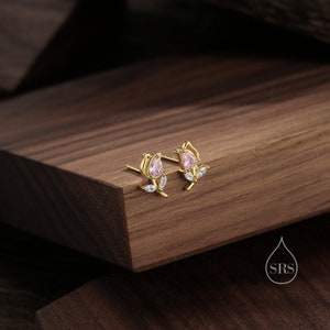 Pendientes de plata de ley con flor de tulipán CZ, plata, oro u oro rosa, pendientes de tulipán rosa, pendientes florales, pendientes de flores, naturaleza imagen 4