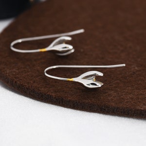 Snowdrop Flower Drop Earrings in Sterling Silver, Silver and Gold, Nature Inspired Flower Earrings, January Birth Flower, Botanical image 6