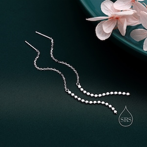 Disk Chain Threader Earrings in Sterling Silver, Silver or Gold, Sparkle Chain Long Ear Threaders, Long Threaders