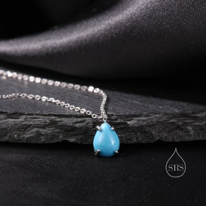 Genuine Blue Turquoise Pear Necklace in Sterling Silver, Droplet Cabochon Natural Turquoise Pendant Necklace image 4