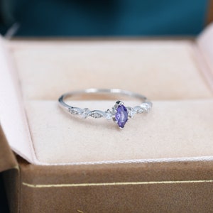 Vintage Inspired Amethyst Purple CZ Ring in Sterling Silver, Marquise Ring, Delicate Amethyst Ring, Size US 5 8 image 3