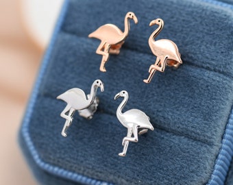 Flamingo Stud Earrings in Sterling Silver, Silver or Rose Gold, Flamingo Bird Earrings,  Nature Inspired Animal Earrings