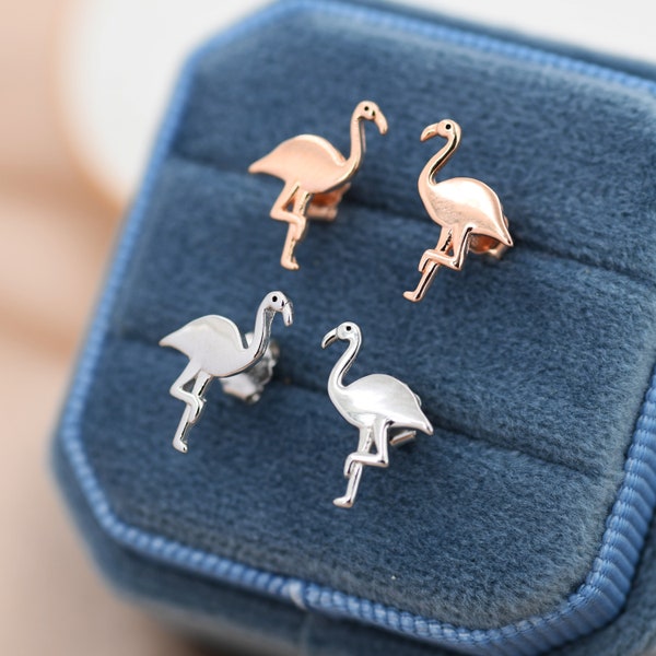 Boucles d’oreilles Flamingo Stud en argent sterling, argent ou or rose, boucles d’oreilles Flamingo Bird, boucles d’oreilles animaux inspirées de la nature