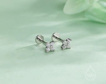 Hydrangea CZ 16G Internally Threaded Flat Back Earrings in Sterling Silver