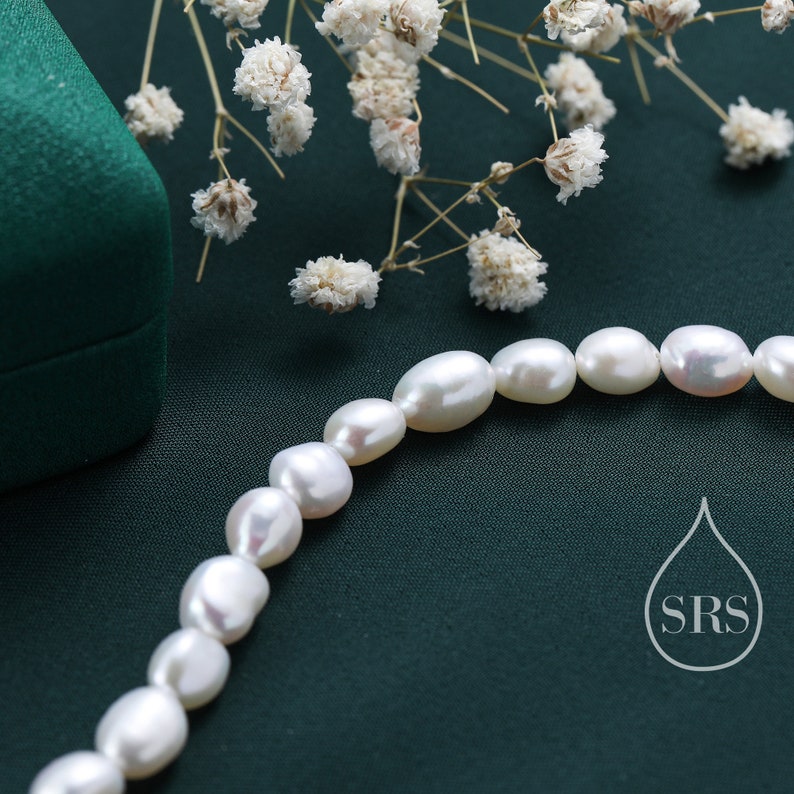 Pulsera de perlas barrocas de plata de ley, plata u oro, perlas genuinas de agua dulce, pulsera de perlas naturales imagen 4