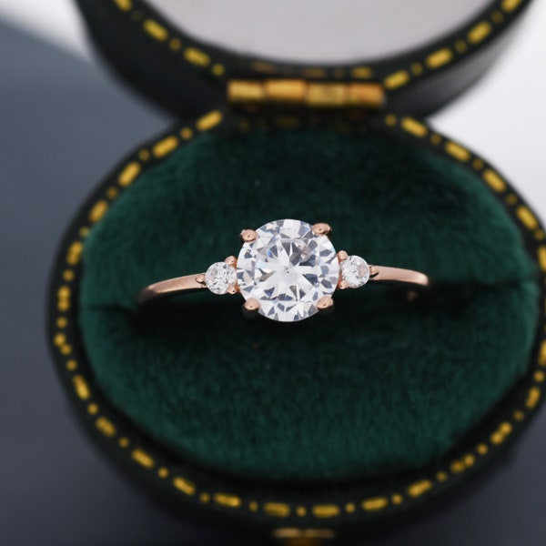 Anillo CZ de 1 quilate en plata de ley, plata, oro u oro rosa, anillo de diamantes, de inspiración vintage, anillo de compromiso, US 5 - 8