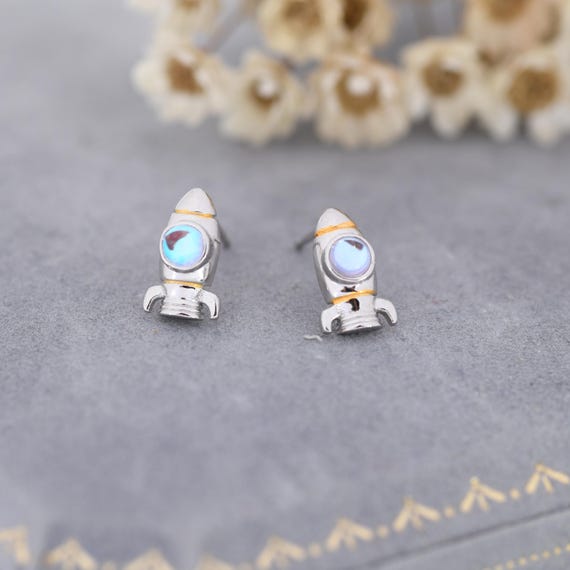 Rocket Stud Earrings in Sterling Silver, Space Rocket Earrings, Spaceship Earrings