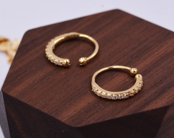 Sterling Silver Crystal Encrusted Ear Cuffs, Gold or Silver, None-Pieced Earrings, Wrap Earrings, Dainty and Sparkly with CZ Crystals