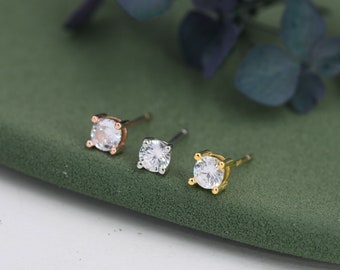 Sterling Silver Tiny CZ Stud Earrings, Barely Visible, 3mm or 4mm, Extra Small CZ Stud, Silver, Gold and Rose Gold, Cubic Zirconia Crystal