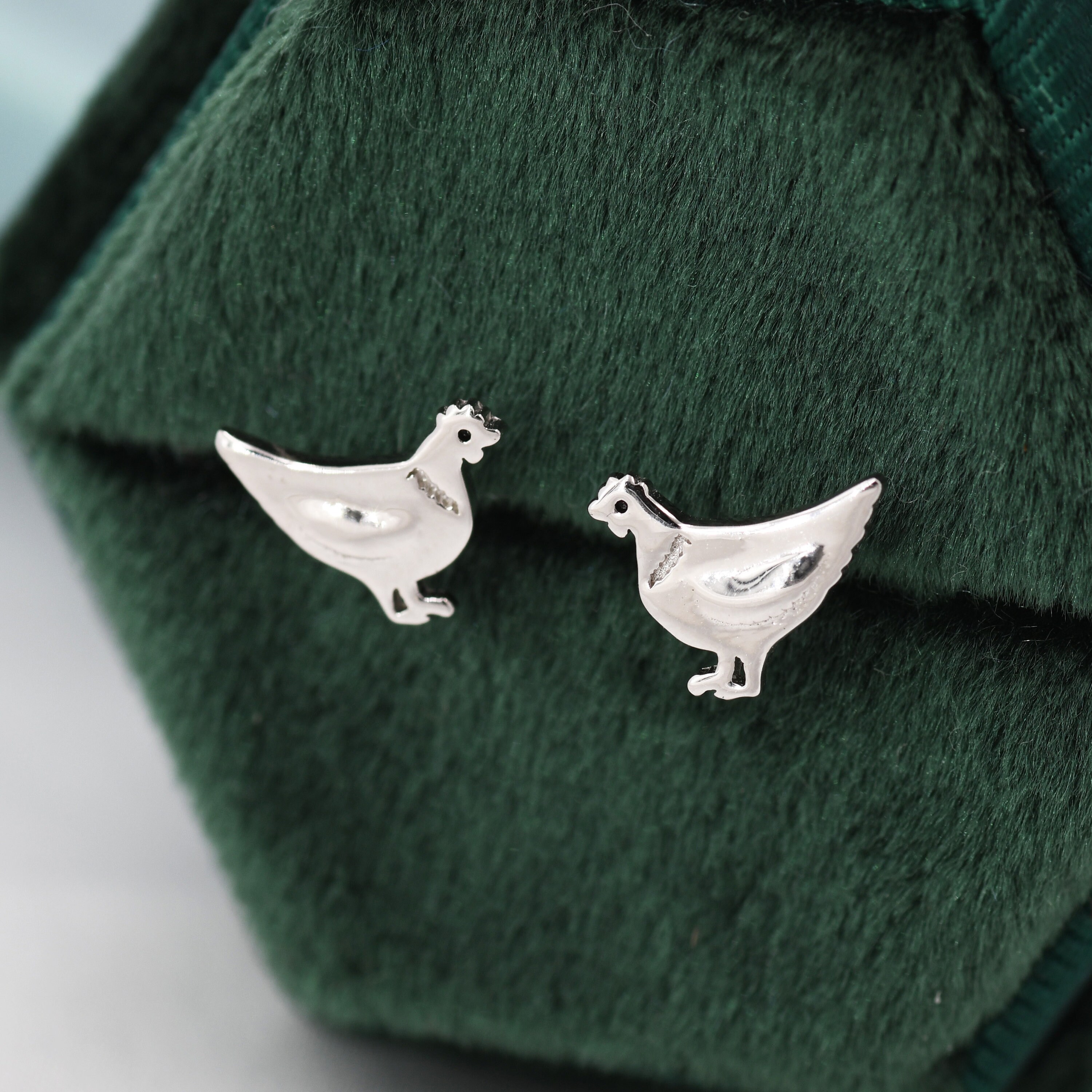 Chicken Stud Earrings in Sterling Silver Nature Inspired Etsy