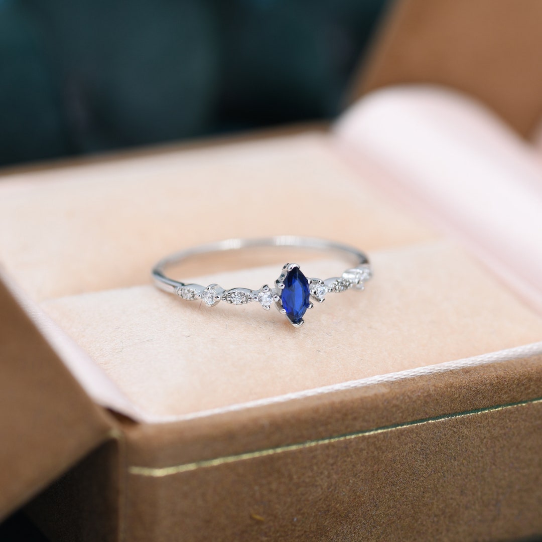 Vintage Inspired Sapphire Blue CZ Ring in Sterling Silver