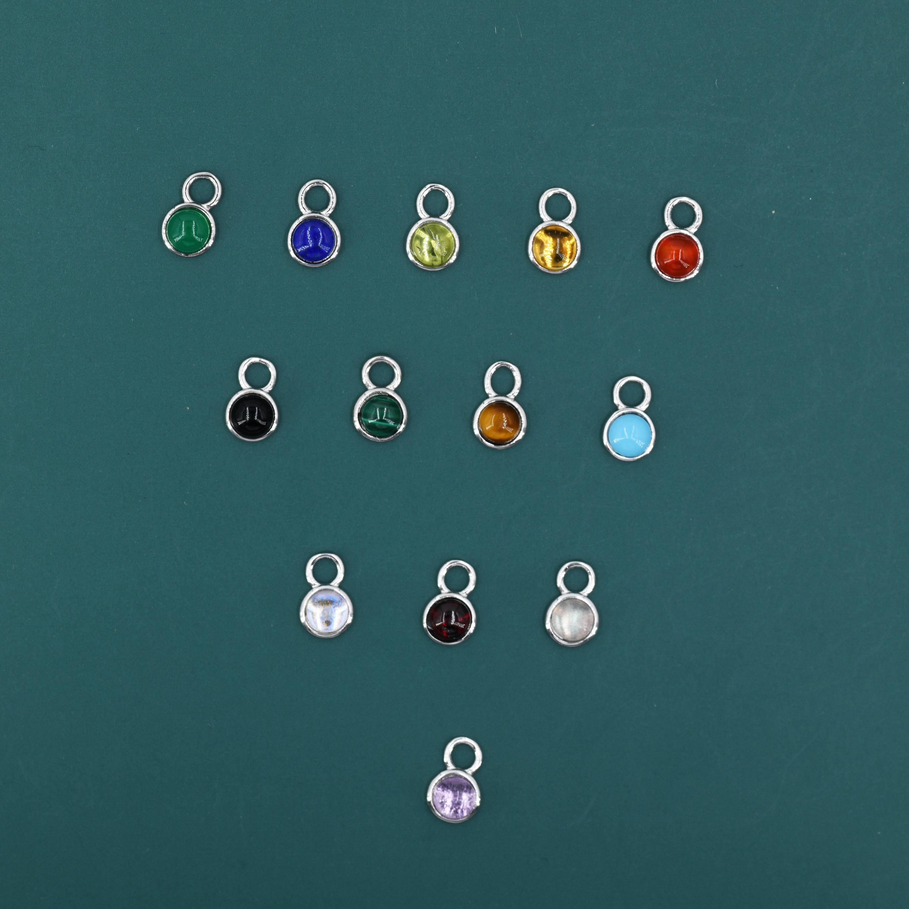 Natural & Synthetic Stone Charms for Huggie Hoops, Sterling Silver…