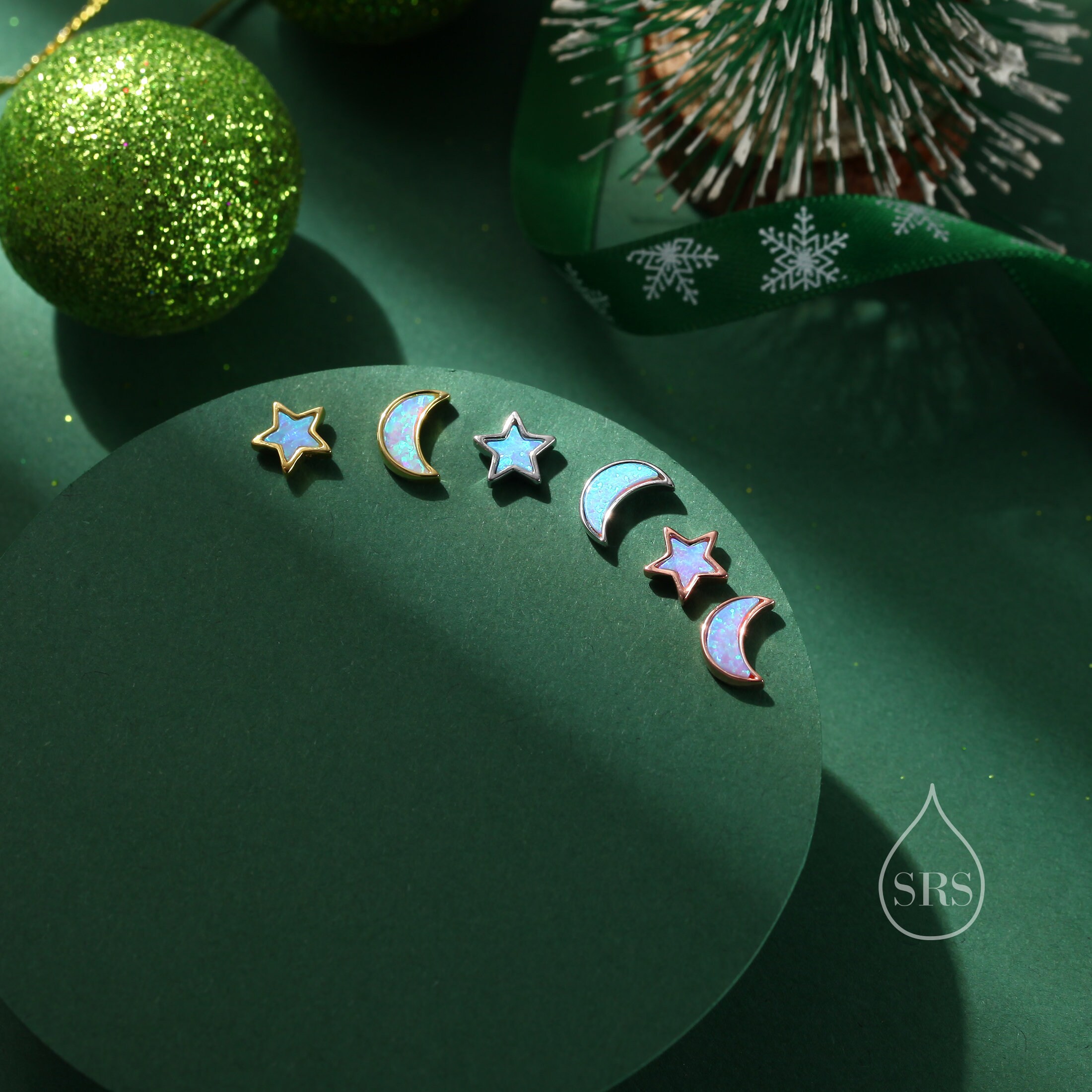 Pendientes De Plata De ópalo Azul De Estrella De Mar De 12 Mm