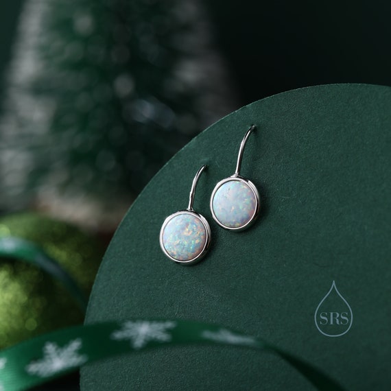Orecchini Pendenti Con Opale Blu In Argento Sterling 925 - Regalo In Scatola Portagioie