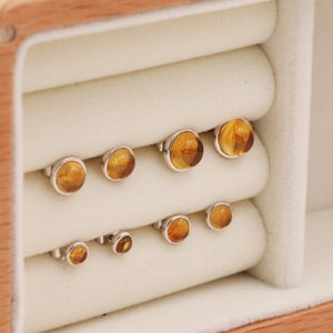 Natural Citrine Crystal Stud Earrings in Sterling Silver 4 sizes Genuine Yellow Citrine Crystal Stud Earrings Semi Precious Gemstone image 6