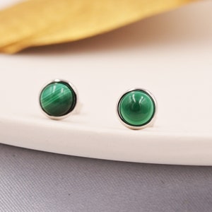 Natural Malachite Stone Stud Earrings in Sterling Silver 5mm Genuine Malachite Stud Earrings Semi Precious Gemstone image 3