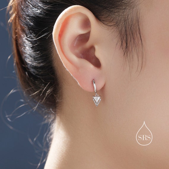 Dangle Heart Earrings with Round and Baguette Cubic Zirconia Rhodium on Silver - Nontarnish Dangle Heart Earrings with Round and Baguette Cubic Zirconia Rhodium on Silver - Nontarnish
