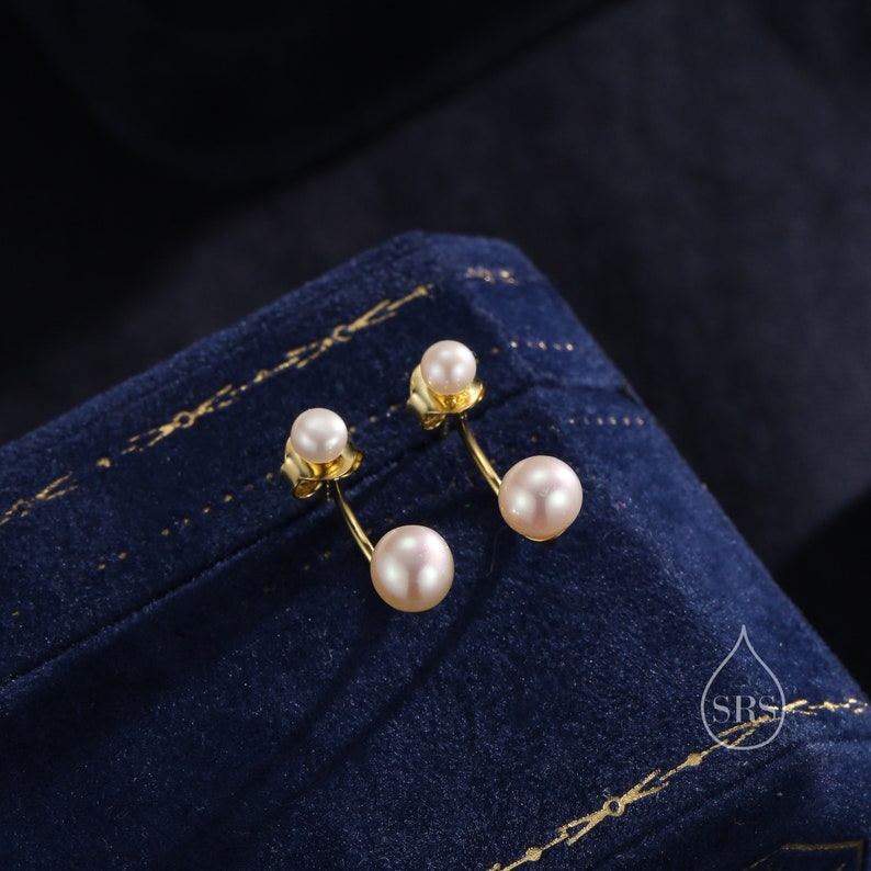 Genuine Freshwater Pearl Ear Jacket in Sterling Silver, Silver or Gold, Front and Back Earrings , Natural Pearl Earrings, Dainty Jewellery 画像 8