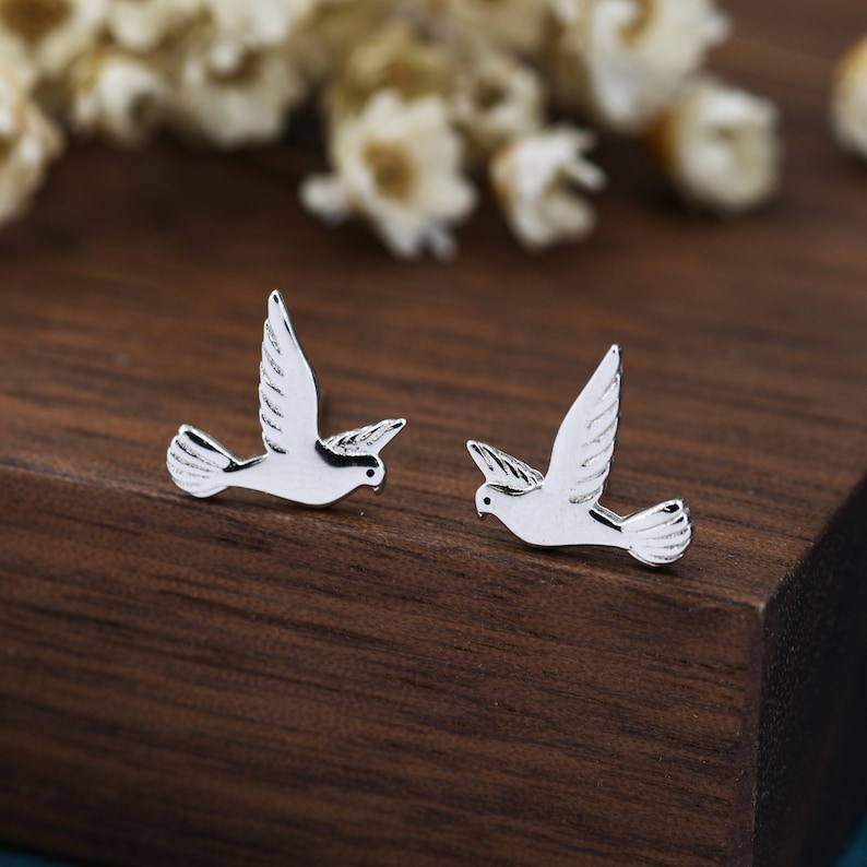 Dove Stud Earrings in Sterling Silver, Cute Dove Bird Earrings, Pigeon Earrings, Nature Inspired Animal Earrings image 6