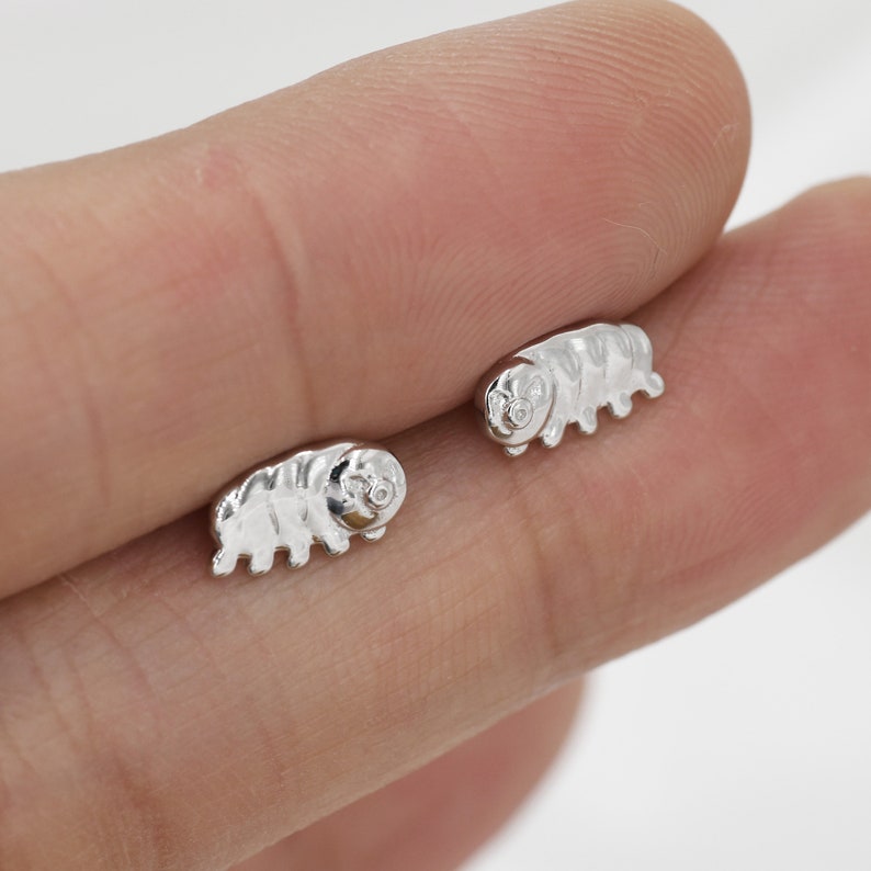 Water Bear Stud Earrings in Sterling Silver, Tardigrades Earrings, Nature Inspired Animal Earrings image 6