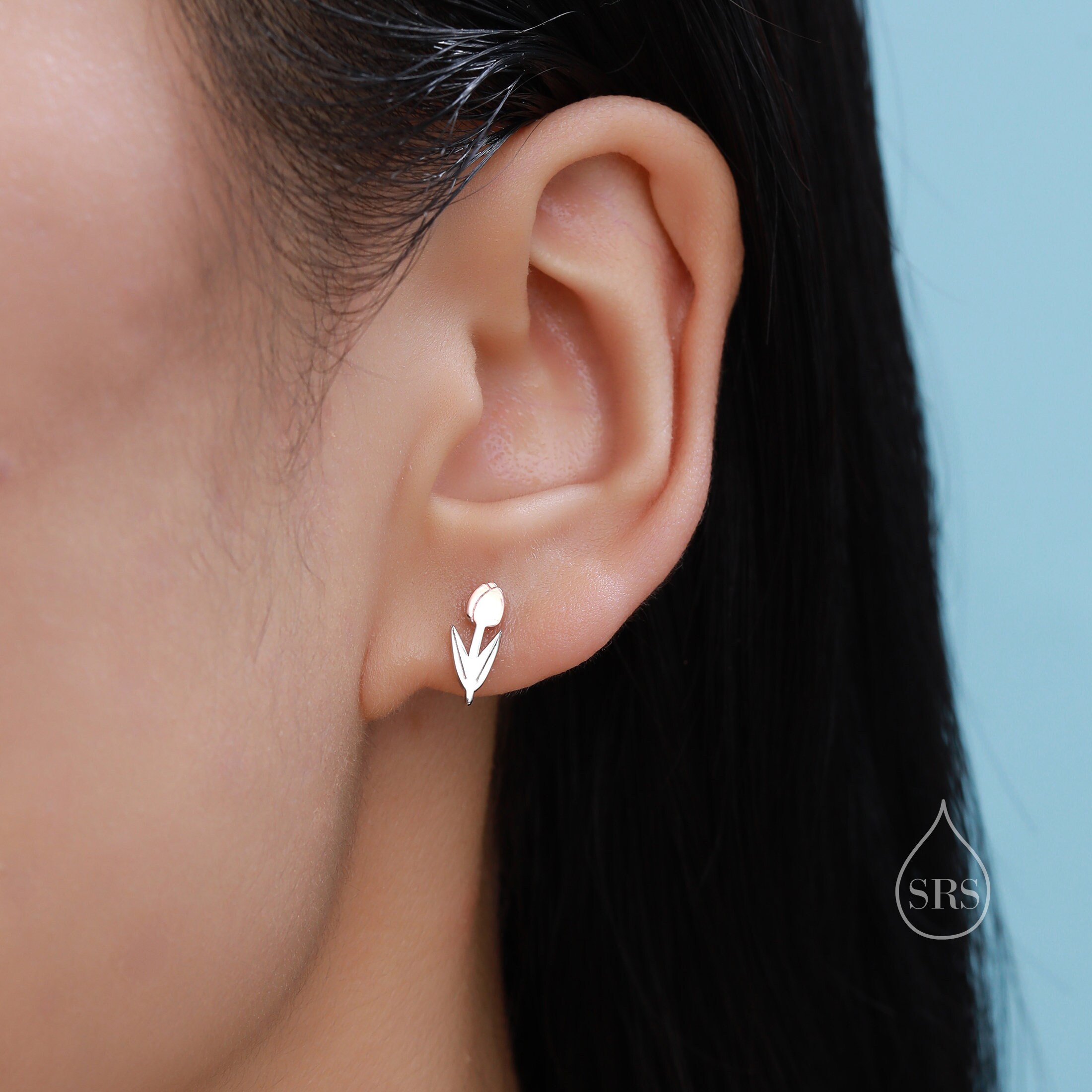 Orecchini a bottone in argento sterling a forma di tulipano - Italia