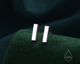 Boucles d'oreilles Chunky Geometric Bar Stud en argent sterling, argent, or ou or rose, boucles d'oreilles barre de 10 mm,