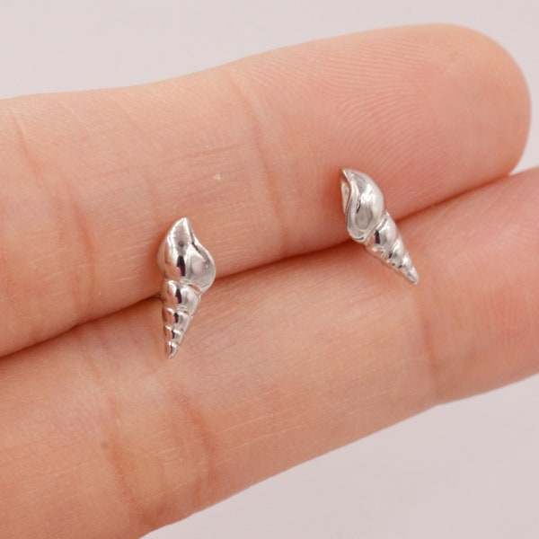 Seashell Earrings in Sterling Silver - Petite Auger Shell Stud - Pointy Shell - Sea, Ocean, Cute,  Fun, Whimsical