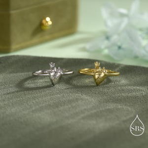 Anillo anatómico de corazón de plata de ley, acabado en plata u oro, anillo ajustable con corazón auténtico, estilo gótico, joyería de Halloween.