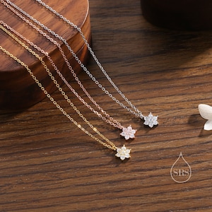 Tiny CZ Flower Necklace in Sterling Silver, Silver or Gold or Rose Gold, CZ Snowflake Necklace, CZ Cluster Floral Necklace image 5