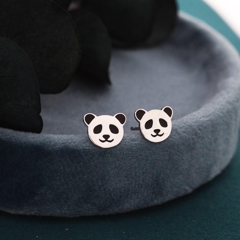 Sterling Silber Panda Bär Ohrstecker, niedlich und schrullig Schmuck, Natur, Tier Ohrringe Bild 3