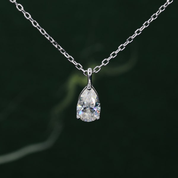 Collier pendentif solitaire moissanite taille poire 1 carat en argent sterling, collier gouttelette diamant moissanite 1 ct, moissanite 4 x 7 mm