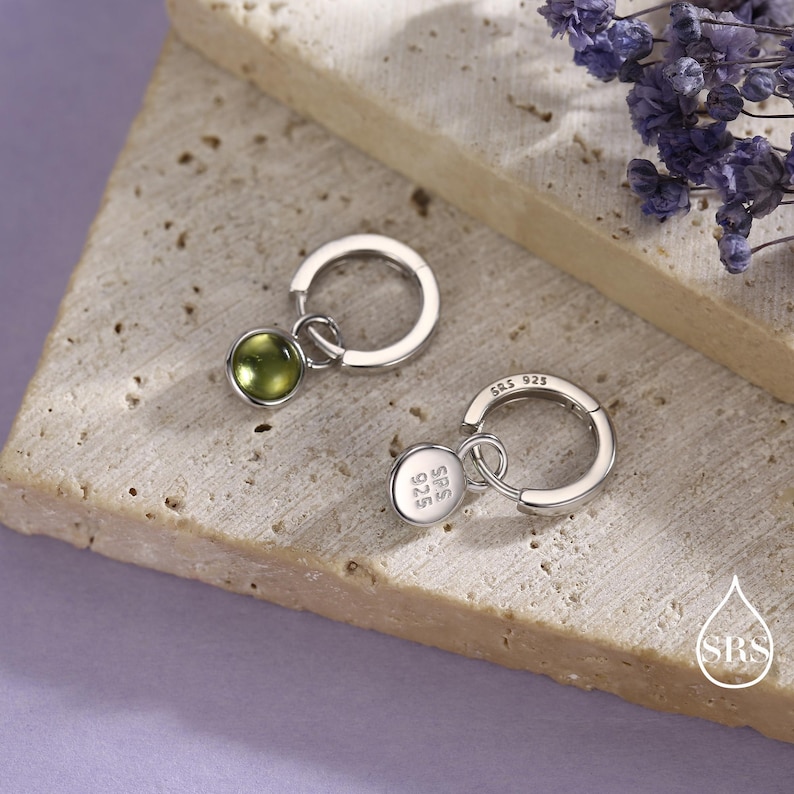Genuine Peridot Hoop Earrings in Sterling Silver, Detachable Green Peridot Coin Dangle Hoop Earrings, Interchangeable, August Birthstone image 7