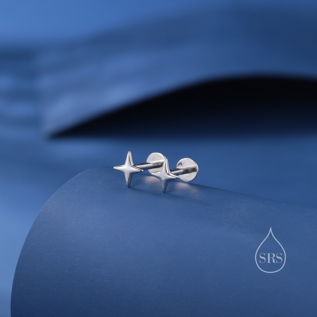 Four Point Star Internally Threaded Flat Back/screw Back/stud Earrings in Sterling Silver, Tiny Star Earrings - Etsy Japan