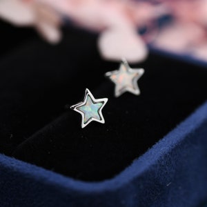 Pendientes de estrella de ópalo en plata de ley - Pendientes de ópalo simulado - Plata, oro y oro rosa - Minimalista geométrico