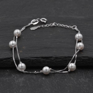 Sterling Silver Beautiful Pearl Minimalist Charm Layer Bracelet Adjustable Length Simple and Elegant Jewellery B58 image 5