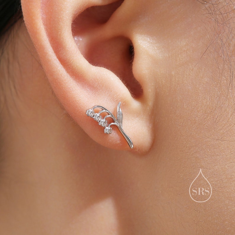 Tiny Lily of the Valley Stud Earrings in Sterling Silver, Silver or Gold or Rose Gold, Sterling Silver Flower Earrings, Nature Inspired image 5