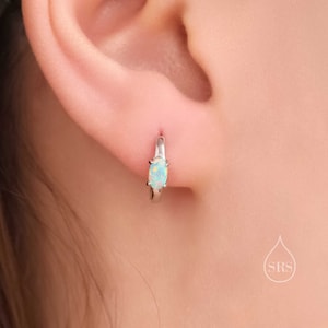 Oval Green Opal Huggie Hoop Earrings in Sterling Silver, Silver or Gold, Opal Lever Hoops, Opal Hoops, Simulated Opal Hoops