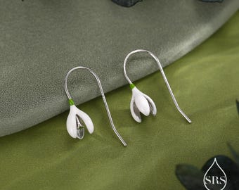 Sterling Silver Enamel Snowdrop Flower Drop Earrings
