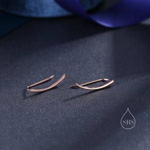 Minimalist Curved Bar Crawler Earrings in Sterling Silver, Silver or Gold or Rose Gold, Minimalist Geometric, Wave Ear Climbers imagem 4