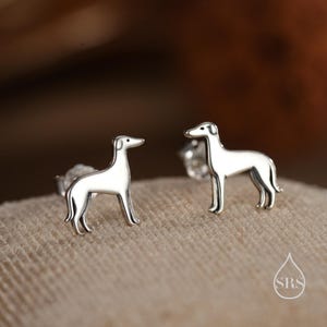 Tiny Whippet Dog Stud Earrings in Sterling Silver, Greyhound Puppy Earrings, Silver, Gold or Rose Gold, Nature Inspired Pet Animal Earrings