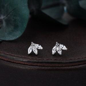 Sterling Silver CZ Marquise Cluster Stud Earrings, Gold or Silver, Marquise Fan Stud, CZ Crown Stud, Three Marquise Stud image 1
